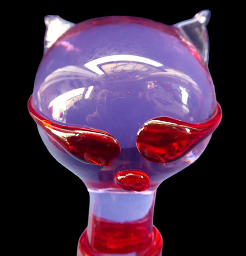 1950s Vetro Artistico Veneziano MURANO Pink and Red Italian Glass Cat With Original Paper Label