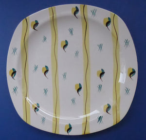 1950s MIDWINTER Square Dinner Plates. Collectable FIESTA PATTERN. Designed by Jessie Tait in 1953