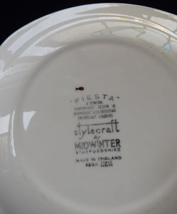 1950s MIDWINTER Square Dessert Plates. Collectable FIESTA PATTERN. Designed by Jessie Tait in 1953