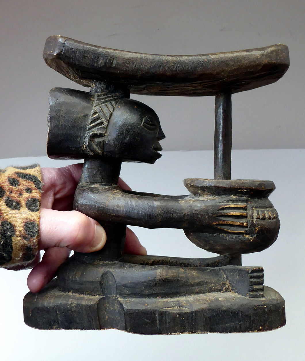 Vintage Early / Mid 20th Century LUBA Tribe (Congo - Zaire). African Carved Wood Tribal Headrest