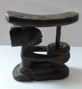 Vintage Early / Mid 20th Century LUBA Tribe (Congo - Zaire). African Carved Wood Tribal Headrest