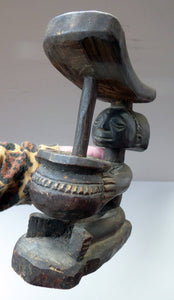 Vintage Early / Mid 20th Century LUBA Tribe (Congo - Zaire). African Carved Wood Tribal Headrest