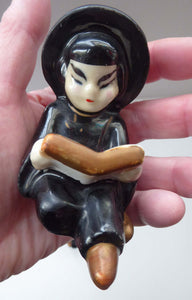 1950s Vintage Cruet Set. Sweet Little Ceramic Chinese Man and Girl Salt and Pepper Pots