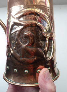 Stunning Copper Arts & Crafts Lidded Flagon / Jug. With stylised foliate decoration around the base