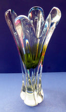 Load image into Gallery viewer, Josef HOSPODKA / Chribska; Czechoslovakia. Fine Chunky 1960s Pale Blue and Lime Green Glass Vase
