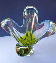 Load image into Gallery viewer, Josef HOSPODKA / Chribska; Czechoslovakia. Fine Chunky 1960s Pale Blue and Lime Green Glass Vase
