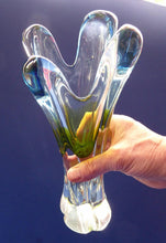 Load image into Gallery viewer, Josef HOSPODKA / Chribska; Czechoslovakia. Fine Chunky 1960s Pale Blue and Lime Green Glass Vase
