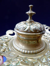 Load image into Gallery viewer, Antique Victorian Brass Inkwell with Original Glass Liner
