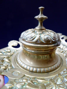 Antique Victorian Brass Inkwell with Original Glass Liner