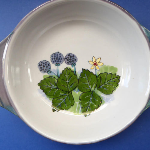 Vintage WILD BERRIES Design Serving Bowl with Lug Handles by Highland Stoneware. Hand Decorated