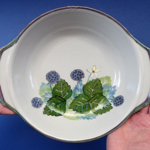 Vintage WILD BERRIES Design Serving Bowl with Lug Handles by Highland Stoneware. Hand Decorated 