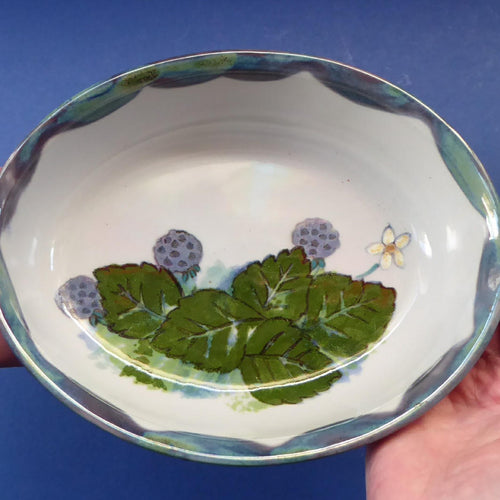 Large SCOTTISH Vintage WILD BERRIES Design Oval Shaped Serving Bowl by Highland Stoneware, Scotland. Hand Decorated 