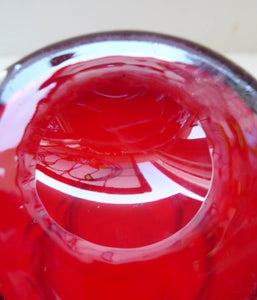 1950s Ruby Red WHITEFRIARS Wave Ribbed LARGE Tumbler Vase. 8 Inches in height. Excellent Condition