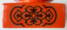 Load image into Gallery viewer, 1960s Pair of CARLTON WARE Orange Squat Square Shaped Candlesticks with Abstract Chocolate Pattern
