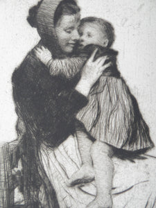 Original Pencil Signed Etching: William Lee Hankey. Mother and Child; 1920s