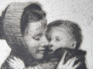 Original Pencil Signed Etching: William Lee Hankey. Mother and Child; 1920s