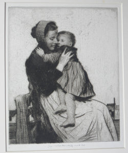 Original Pencil Signed Etching: William Lee Hankey. Mother and Child; 1920s