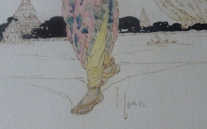 Elyse Lord 1930s Original WATERCOLOUR. Indian Lady Holding a Bird
