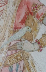 Elyse Lord 1930s Original WATERCOLOUR. Indian Lady Holding a Bird