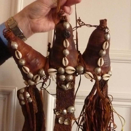 Early 20th Century Antique Camel Halter or Headdress. Leather Tassels and Shells