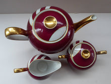 Load image into Gallery viewer, 1950s Polish Cmielow Harlequin Pattern Teapot, Milk Jug and Sugar Bowl
