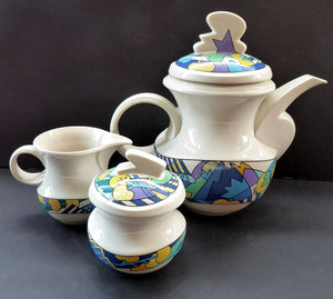 ROSENTHAL 1980s Studio Line Teapot, Milk Jug & Sugar Bowl. RARE Spirit Wonderland by Dorothy Hafner