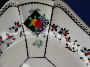 1930s Shelley TRIO QUEEN ANNE Shape. Beautiful Art Deco with Fruits and Diamonds Pattern