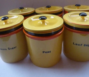 Rare Carlton Ware Large Art Deco Storage Jars 1930s Sunshine Yellow Geometic Pattern