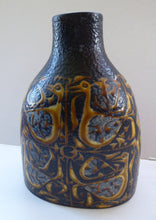 Load image into Gallery viewer, Unusual 1960s Vintage Danish BACA Aluminia ROYAL COPENHAGEN Vase. Yellow Ground with Birds Motif. Designed by Nils Thorsson
