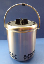 Load image into Gallery viewer, Vintage 1960s JAPANESE Silvered Metal Ice Bucket with Atomic Design. With original plastic drip tray and chrome tongs
