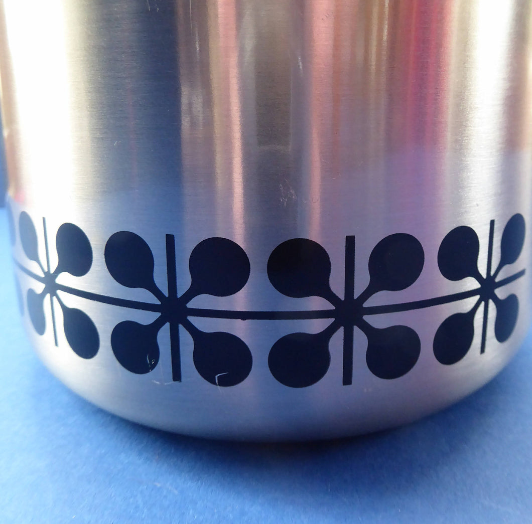 Vintage 1960s JAPANESE Silvered Metal Ice Bucket with Atomic Design. With original plastic drip tray and chrome tongs