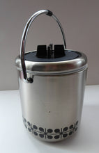 Load image into Gallery viewer, Vintage 1960s JAPANESE Silvered Metal Ice Bucket with Atomic Design. With original plastic drip tray and chrome tongs
