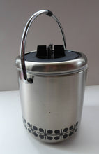 Load image into Gallery viewer, Vintage 1960s JAPANESE Silvered Metal Ice Bucket with Atomic Design. With original plastic drip tray and chrome tongs
