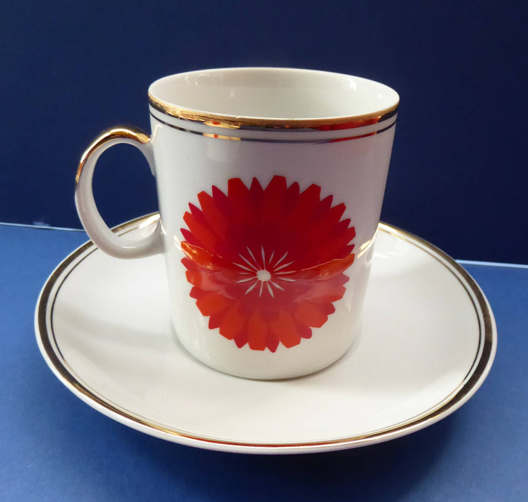 For SPARES: Vintage 1960s THOMAS ROSENTHAL Orange Flower Power Cup & Saucer. Five Available