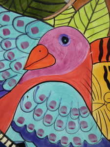 Huge & Rare Giant Laurel Burch Cat / Jungle Design Wall Plaque or Charger. Dated 1998. 16 inches.