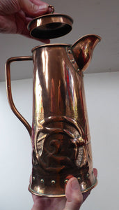 Stunning Copper Arts & Crafts Lidded Flagon / Jug. With stylised foliate decoration around the base