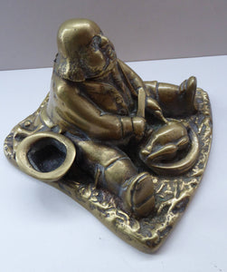 Antique Victorian Brass Inkwell of a Daniel Lambert