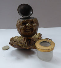 Load image into Gallery viewer, Antique Victorian INKWELL. Gilt Metal Taking the Form of a Crying Mr Turnip with Original Brass Edged Liner
