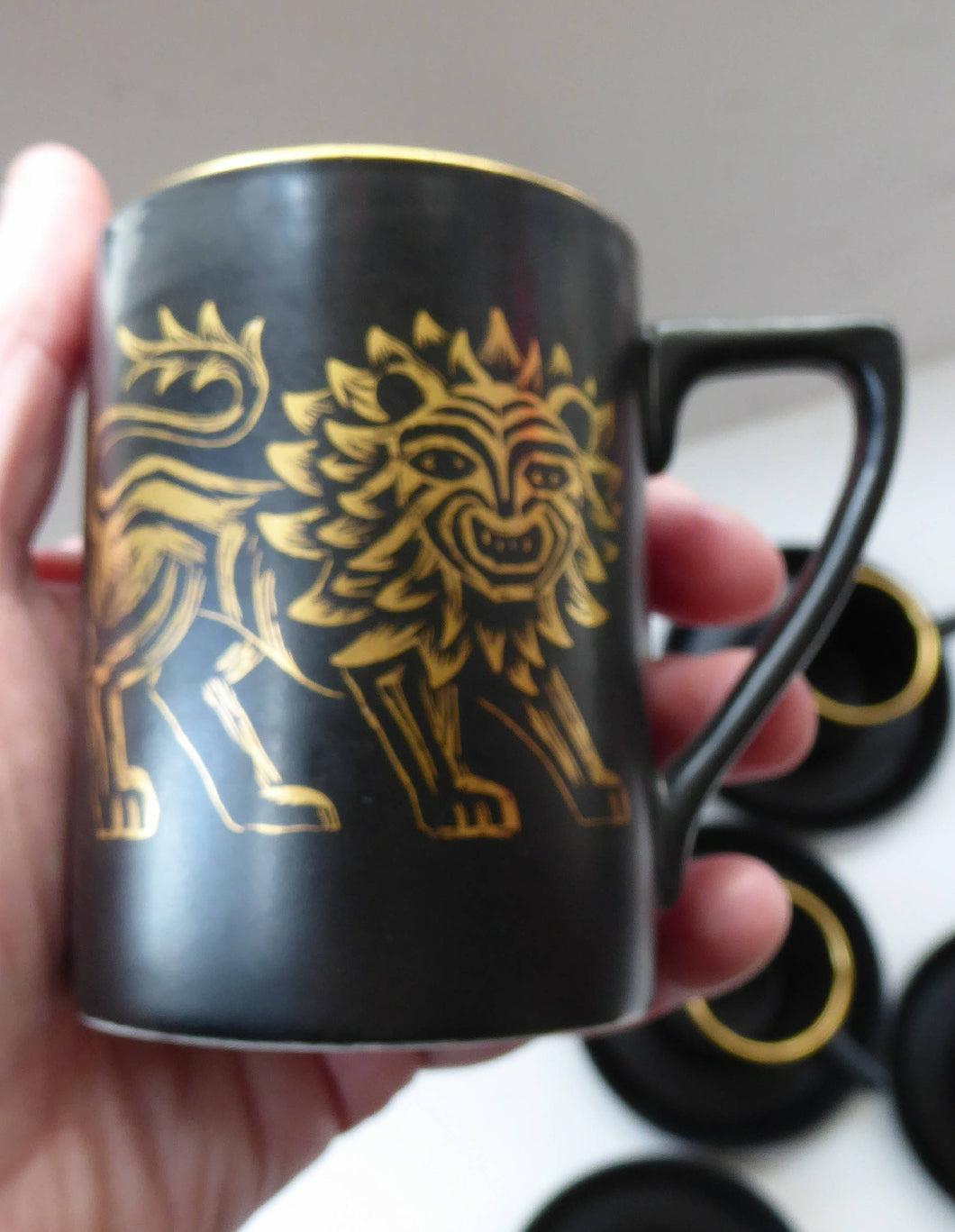 Portmeirion Gold Lion Coffee Cup and Saucer 1960s 
