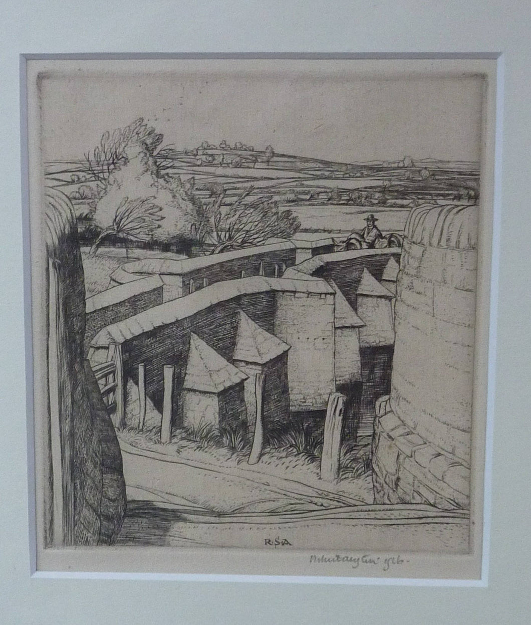 ORIGINAL Line Engraving by Robert Sargent Austin. The Pack Bridge, Aylestone, Leicestershire. Pencil signed and dated 1926