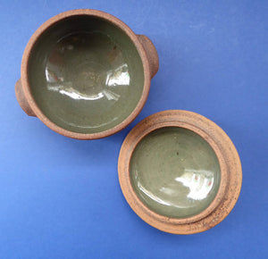 Lidded ST IVES CORNWALL Studio Pottery Bowl with Grey-Green Interior Glaze. St Ives Impressed Seal