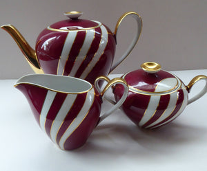 1950s Polish Cmielow Harlequin Pattern Teapot, Milk Jug and Sugar Bowl