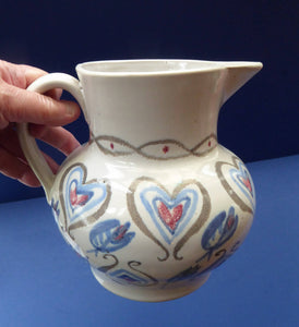 SCOTTISH POTTERY. Large Stoneware Jug, 7 inches in height. Made by Buchan, Portobello. Unusual Pattern with Heart Shapes