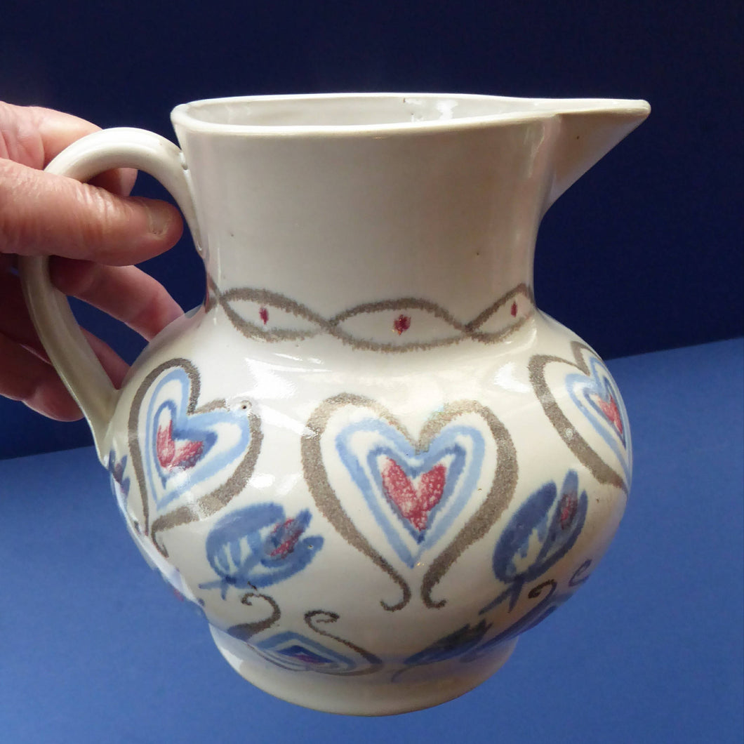 Large Stoneware Jug, 7 inches in height. Made by Buchan, Portobello. Unusual Pattern with Heart Shapes