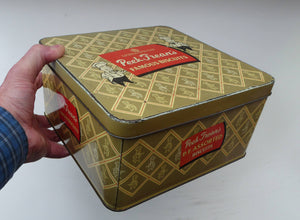 1950s LARGE Biscuit Tin with Chefs Motifs. Vintage Square Tin for Peek Frean's Famous Biscuits