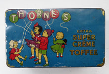 Load image into Gallery viewer, Rare 1930s THORNE&#39;S Extra Super Creme Toffee Tin. Cute Image of Children with Balloons
