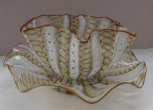 Load image into Gallery viewer, Vintage Venetian / Salviati Murano Glass Latticino Zanfirico Glass Finger Bowl &amp; Saucer; Gold Inclusions and Frilled Edges
