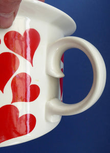 GUSTAVSBERG, Sweden. Rare 1960s Massive Oversized Cup with Red Love Hearts Decoration