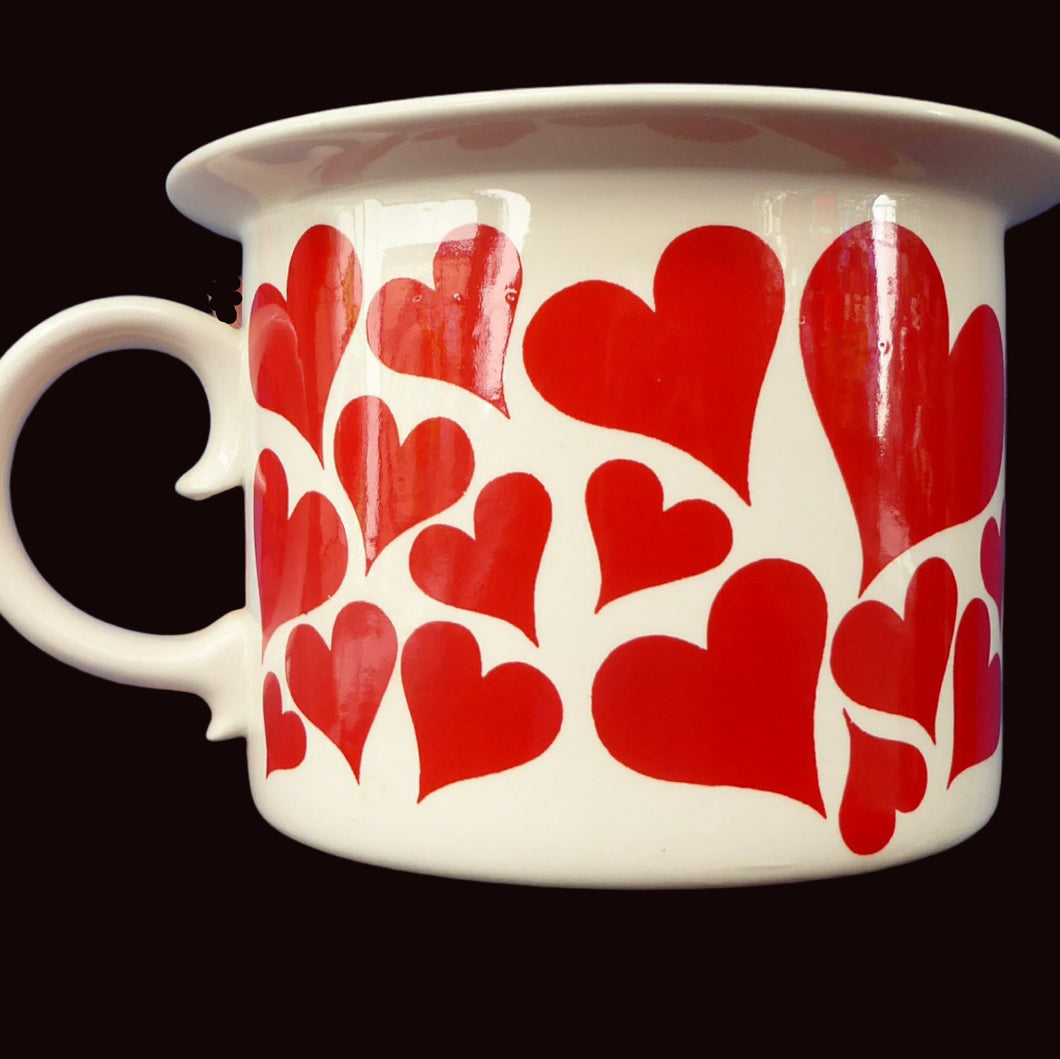 GUSTAVSBERG, Sweden. Rare 1960s Massive Oversized Cup with Red Love Hearts Decoration