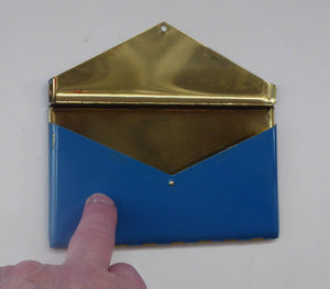 Vintage 1950s CIGARETTE CASE by Rex. Unusual Case in the Shape of a Blue Envelope which opens to reveal a shiny gold linterior